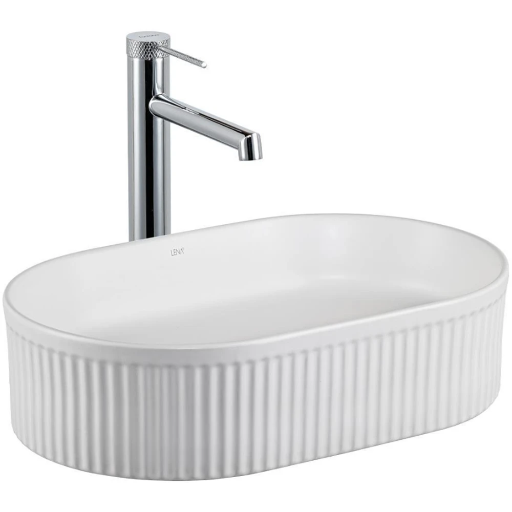 Lena E-W1002MB 49x31 Cm Mat Beyaz Tezgah Üstü Lavabo Hemen Al