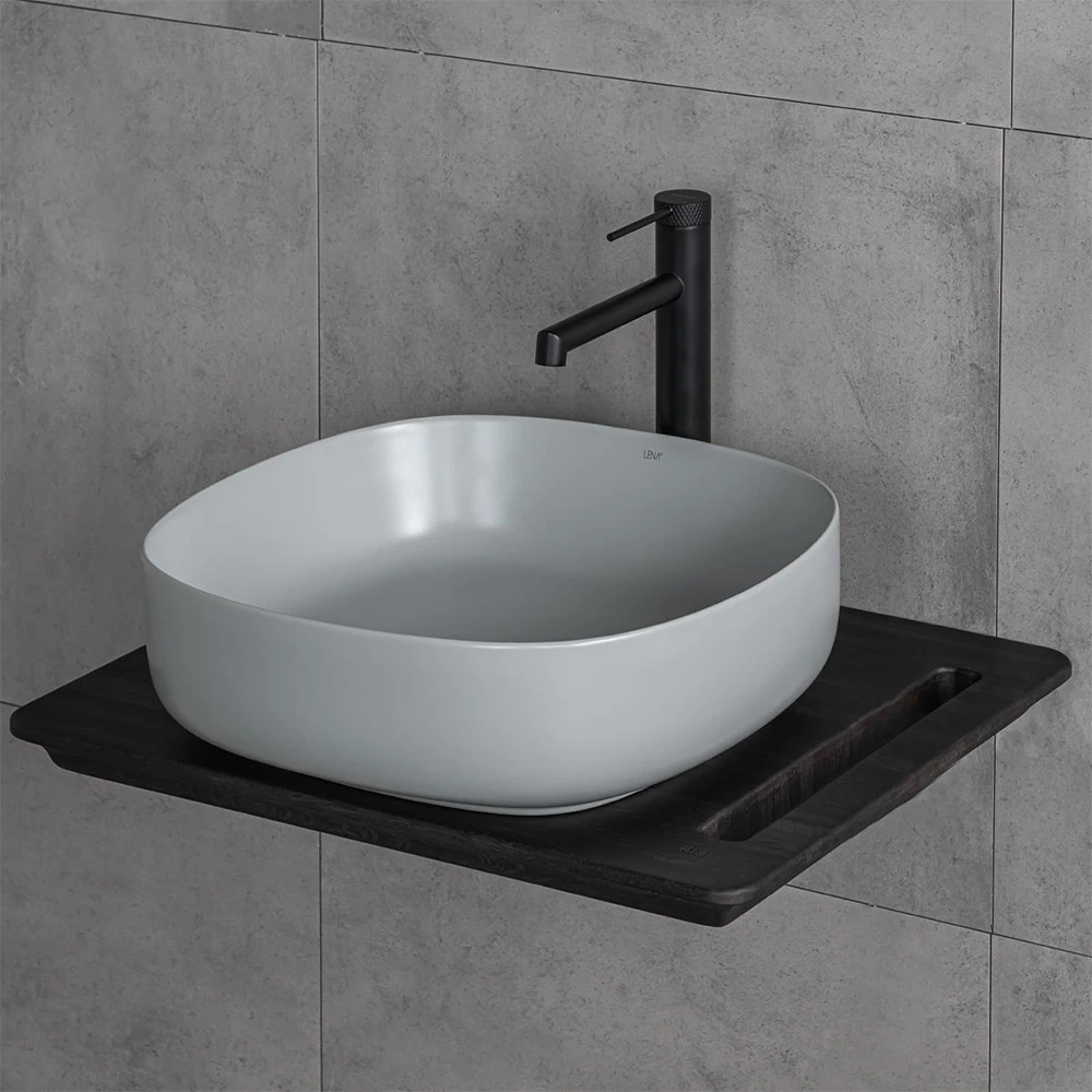 Lena E-W1203MG 44 Cm Mat Gri Kare Tezgah Üstü Lavabo Hemen Al