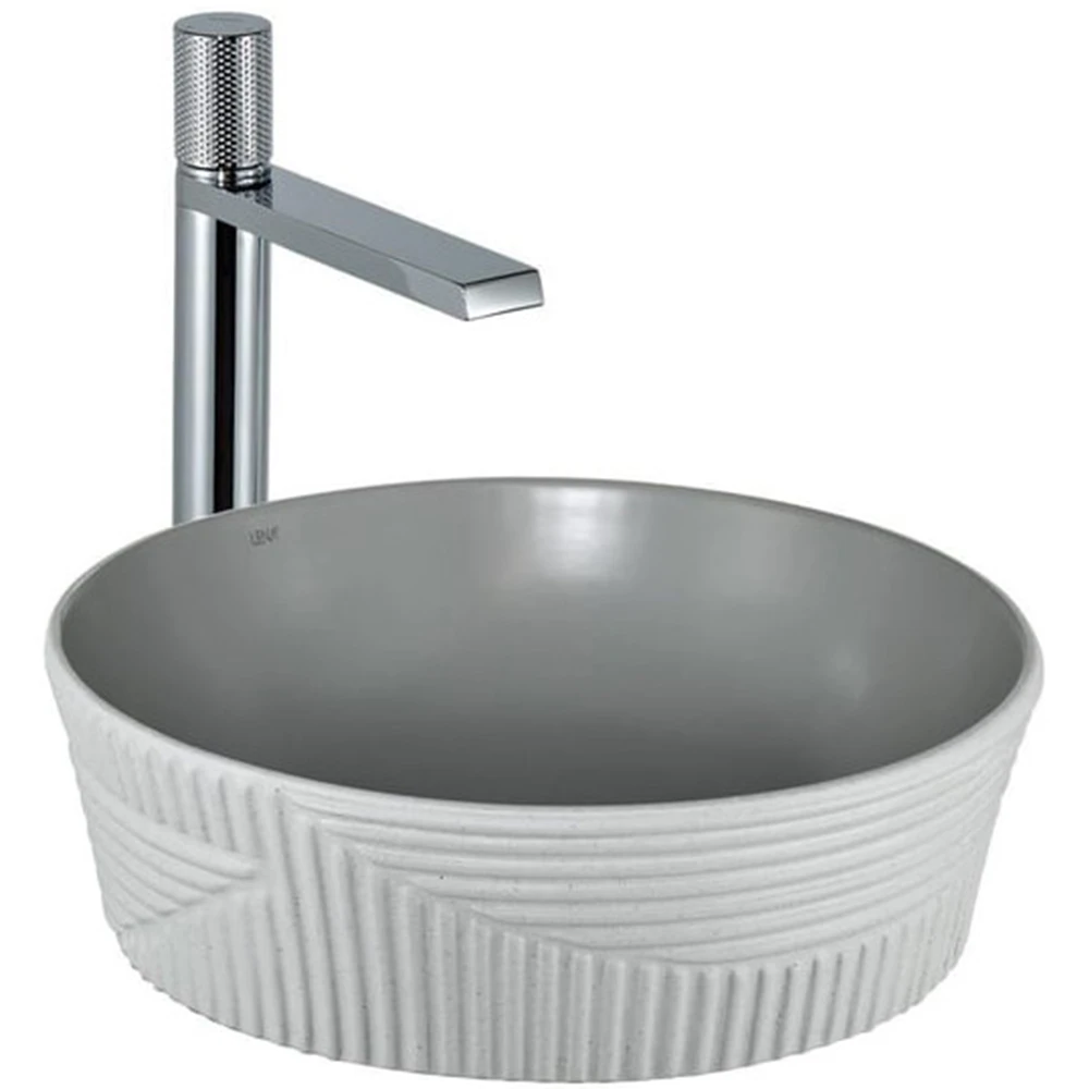 Lena E-W1502MAG 40x40 Cm Mat Gri-Beyaz Tezgah Üstü Lavabo Hemen Al