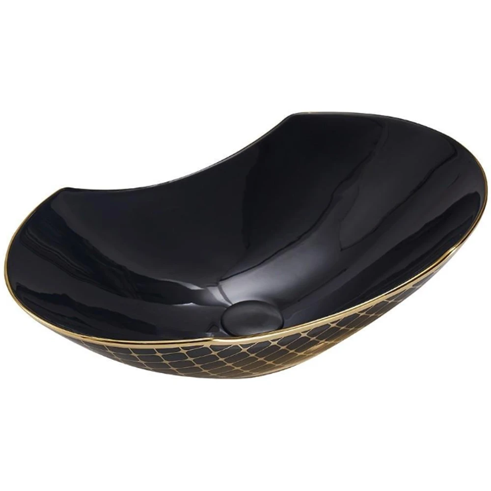 Lena EH-2030AS1 60x34 Cm Parlak Siyah-Altın Çanak Lavabo Hemen Al