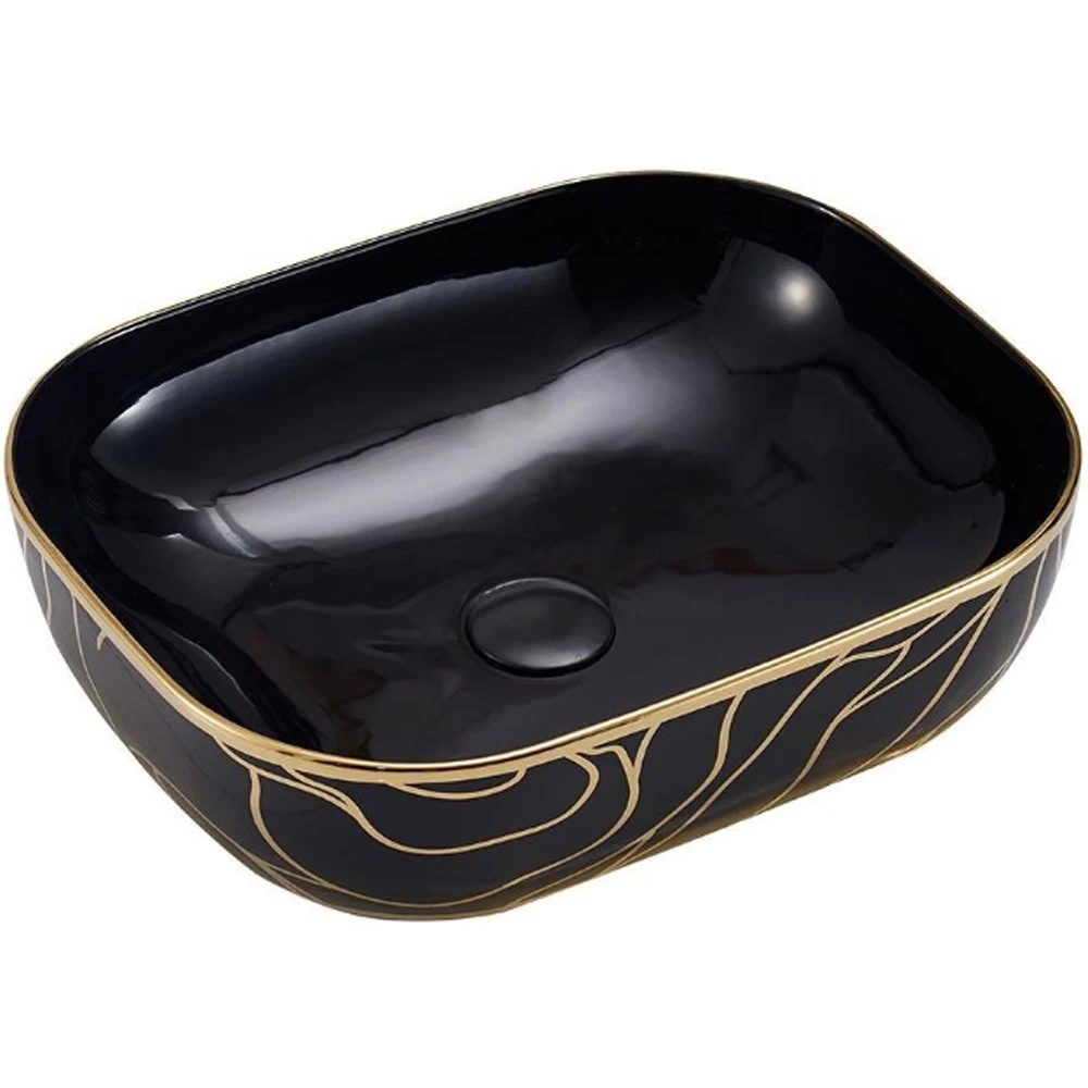 Lena EH-2031AS2 50x40 Cm Parlak Siyah-Altın Çanak Lavabo Hemen Al