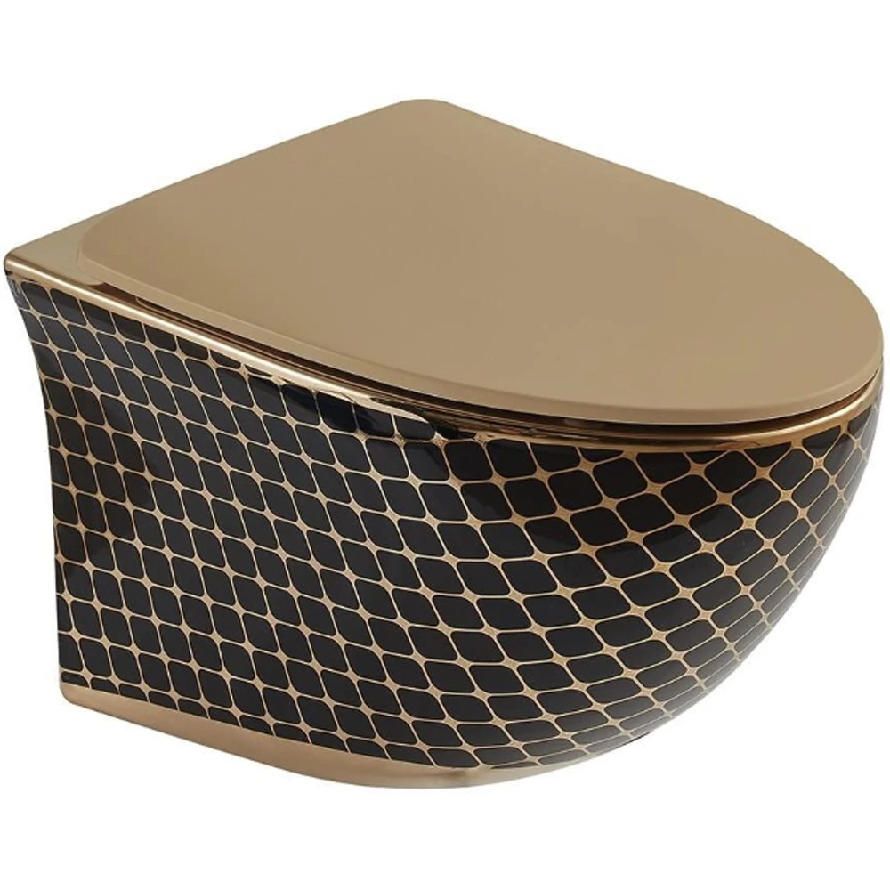 Lena ET-H203AS1 Parlak Altın-Siyah Kanalsız Asma Klozet Takımı Hemen Al