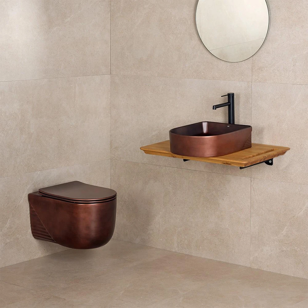 Lena ET-H5110C Mat Bakır Kanalsız Asma Klozet Takımı Hemen Al