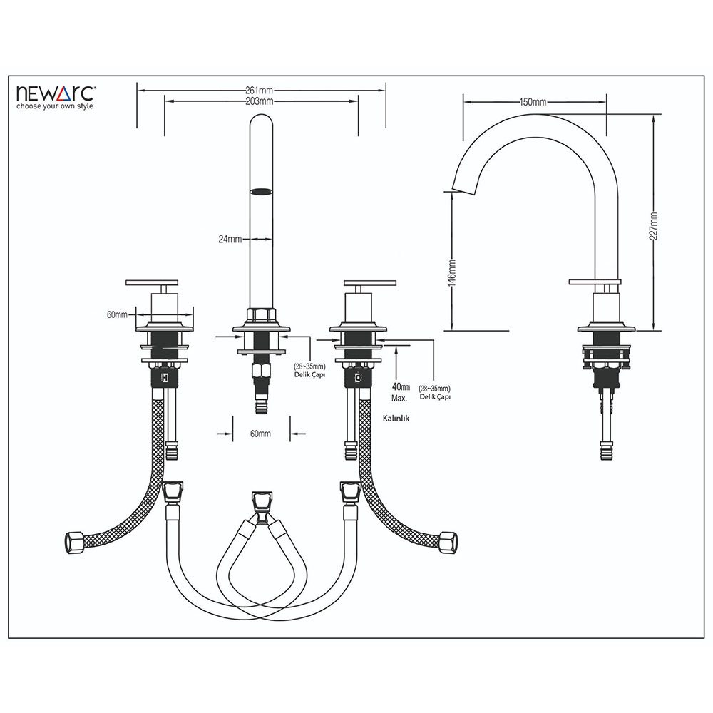 Newarc Newart 3 Delikli Lavabo Bataryası - 150561 Hemen Al