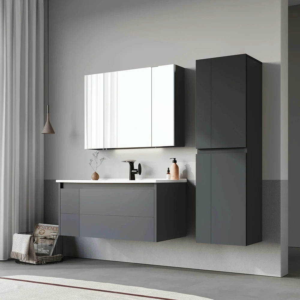 Orka Likya 100 Cm Mat Antrasit Banyo Dolabı Takımı Hemen Al