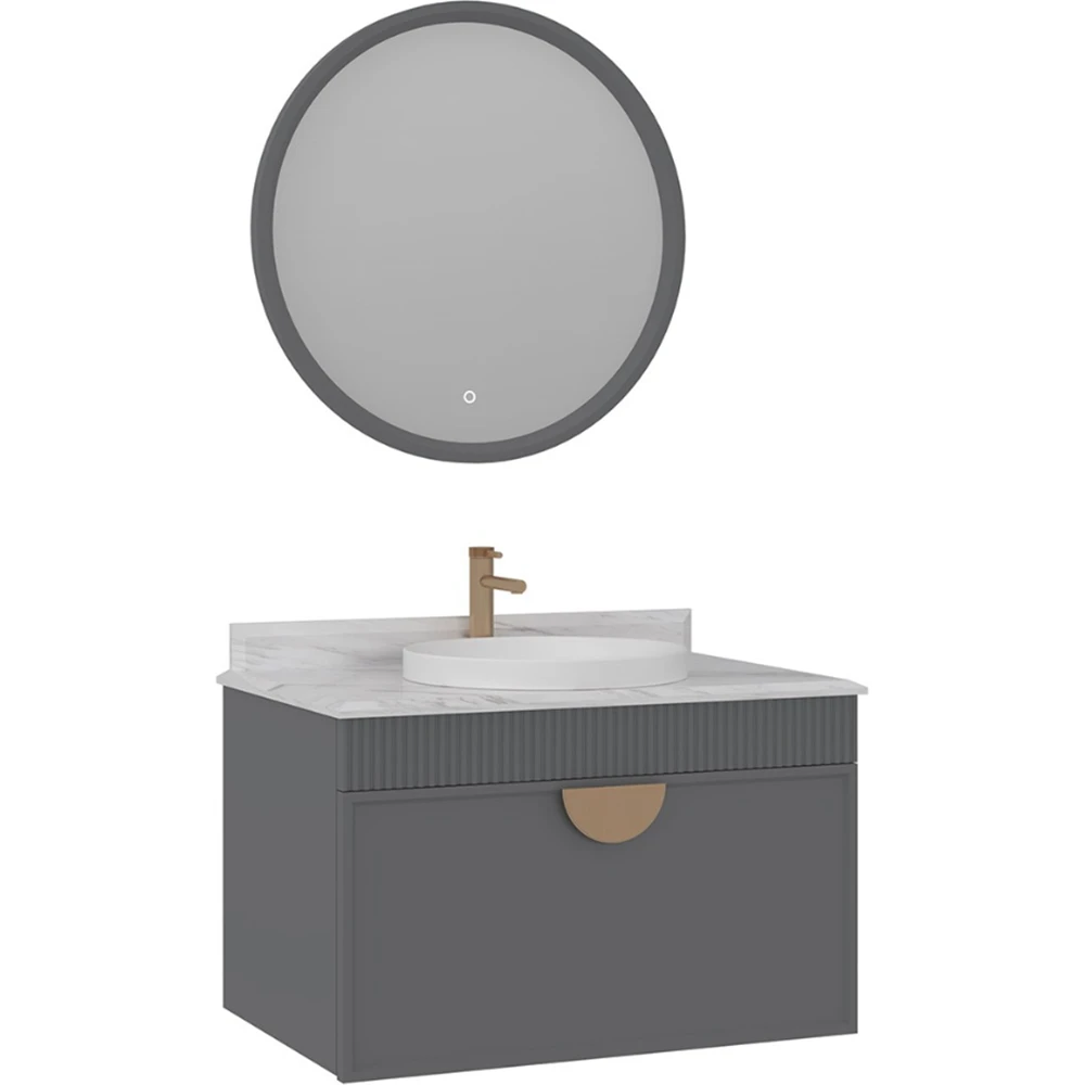 Orka Molino 80 Cm Gri Banyo Dolabı Takımı (Altın Kulp) Hemen Al