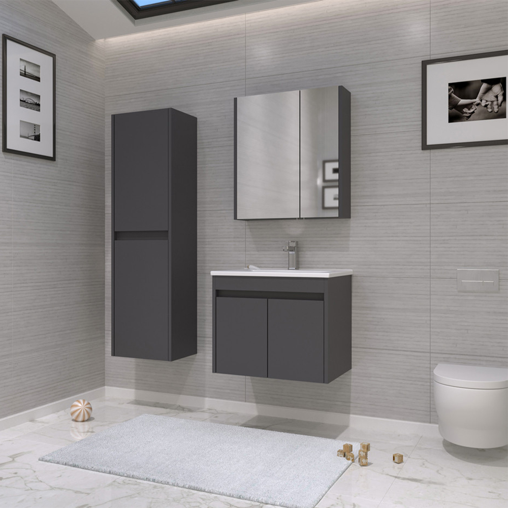 Orka Side 65 Cm Kapaklı Antrasit Banyo Dolabı Takımı Hemen Al