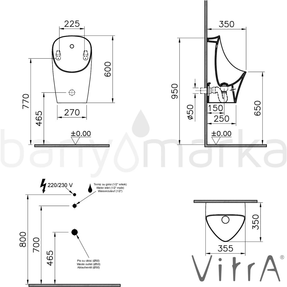 VitrA M-Line Temassız Fotoselli Pisuvar Elektrikli 8305B003-5633 Hemen Al
