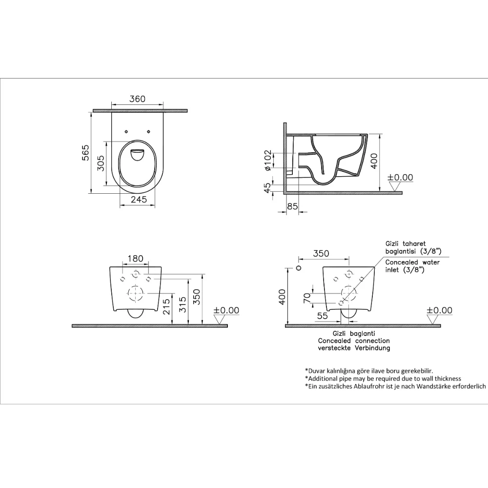 VitrA Metropole Round QuantumFlush 56cm Asma Klozet  7910B403-0090 Hemen Al
