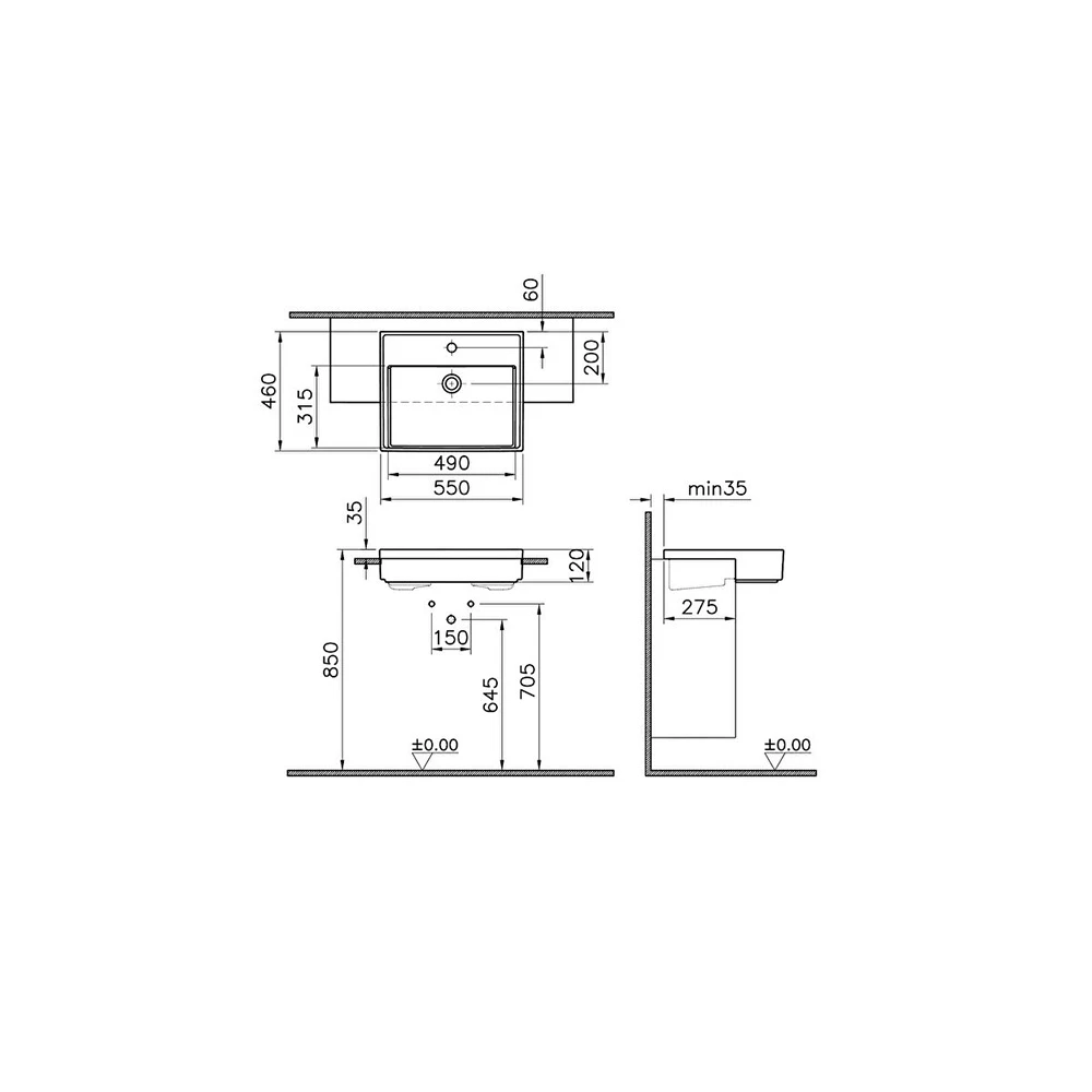 Vitra ArchiPlan 55x46 Cm Mat Terra Rosa Yarım Tezgah Lavabo 7412B077-0001 Hemen Al