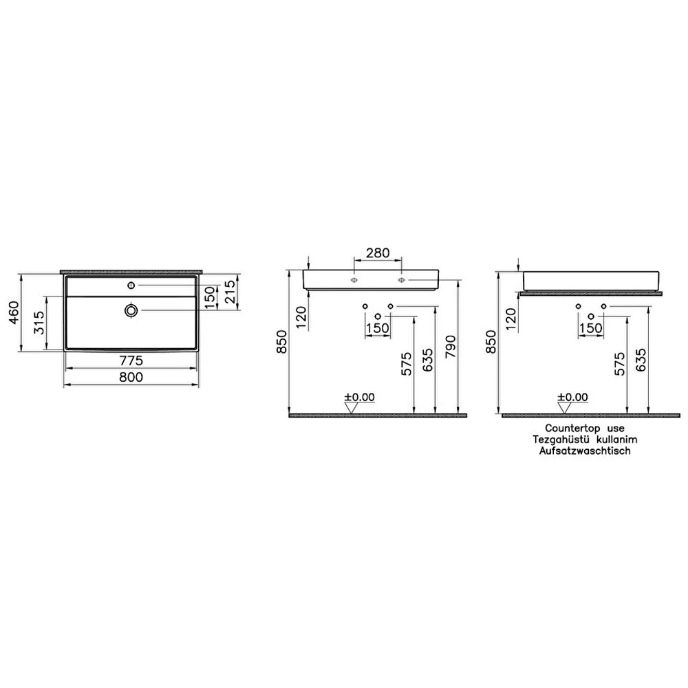 Vitra ArchiPlan 80x46 Cm Mat Taş Gri Lavabo 7415B076-0001 Hemen Al