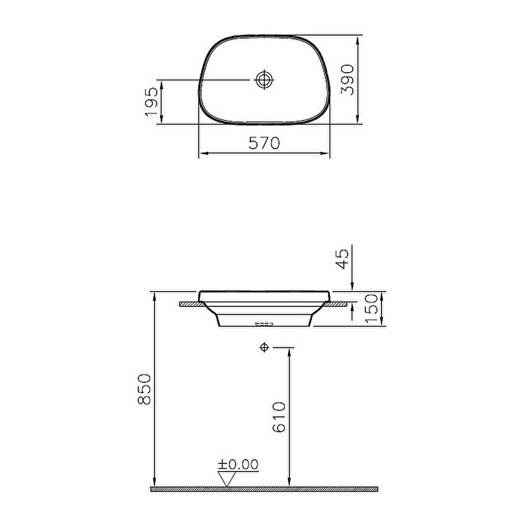 Vitra Frame 55x39 Cm Tezgahüstü Lavabo 5653B403-0016 Hemen Al