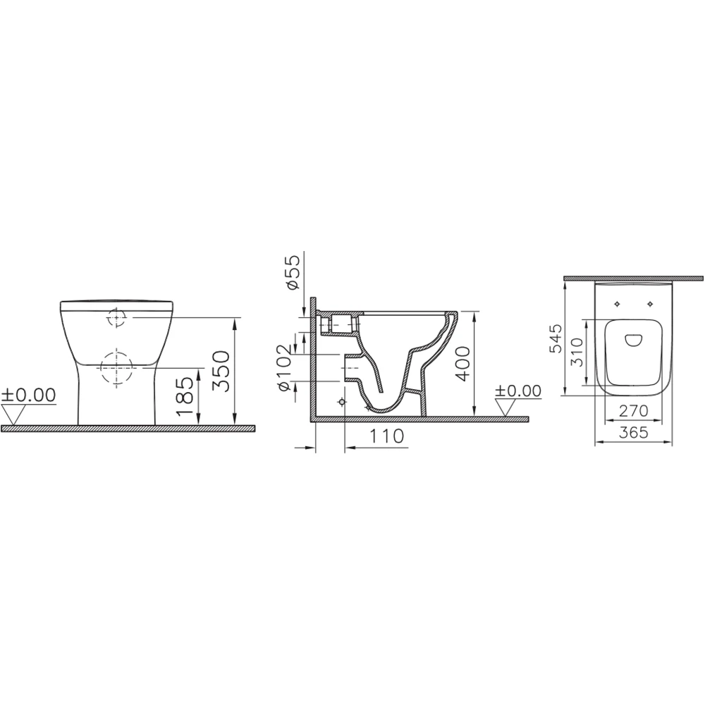 Vitra Integra Square Rim-ex Kanalsız Duvara Tam Dayalı Yerden Klozet - 7085L003-0088 Hemen Al