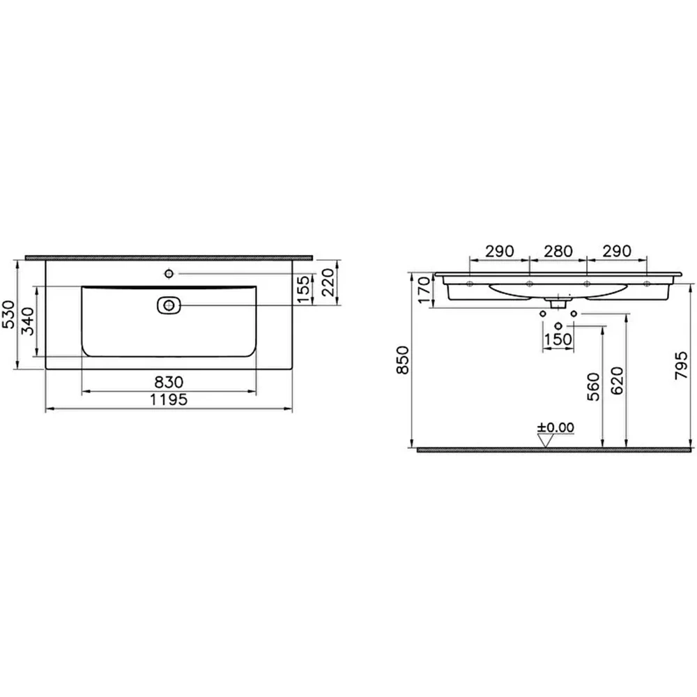 Vitra Metropole 120x53 Cm Mat Beyaz Etajerli Lavabo 7540B001-0001 Hemen Al