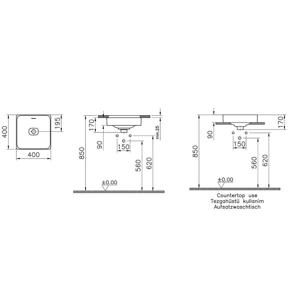 Vitra Metropole 40x40 Cm Kare Mat Beyaz Çanak Lavabo 7533B001-0673 Hemen Al