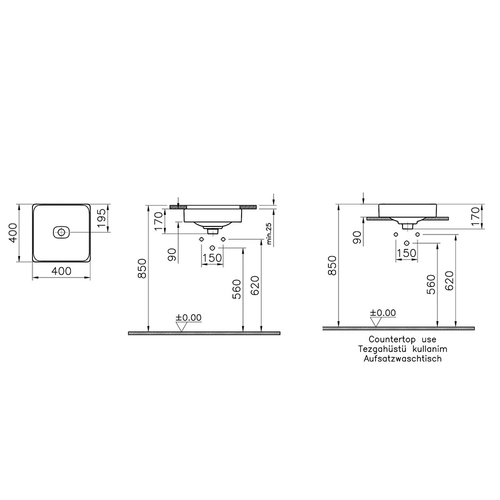 Vitra Metropole 40x40 Cm Kare Mat Taş Gri Çanak Lavabo 7533B076-1398 Hemen Al