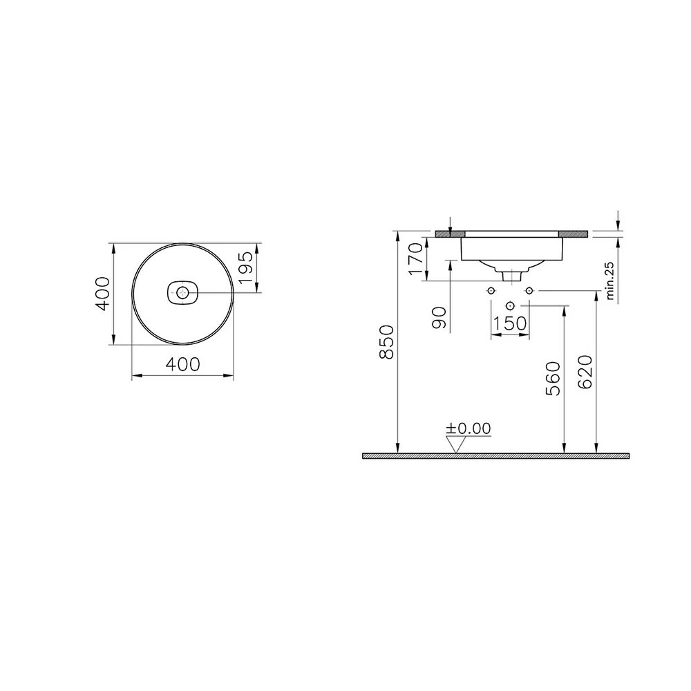 Vitra Metropole 40x40 Cm Yuvarlak Mat Siyah Tezgahaltı Lavabo 7532B083-1083 Hemen Al