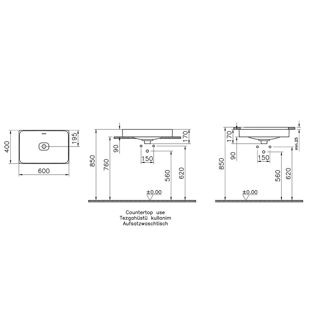 Vitra Metropole 60x40 Cm Dikdörtgen Mat Beyaz Çanak Lavabo 7535B001-0673 Hemen Al