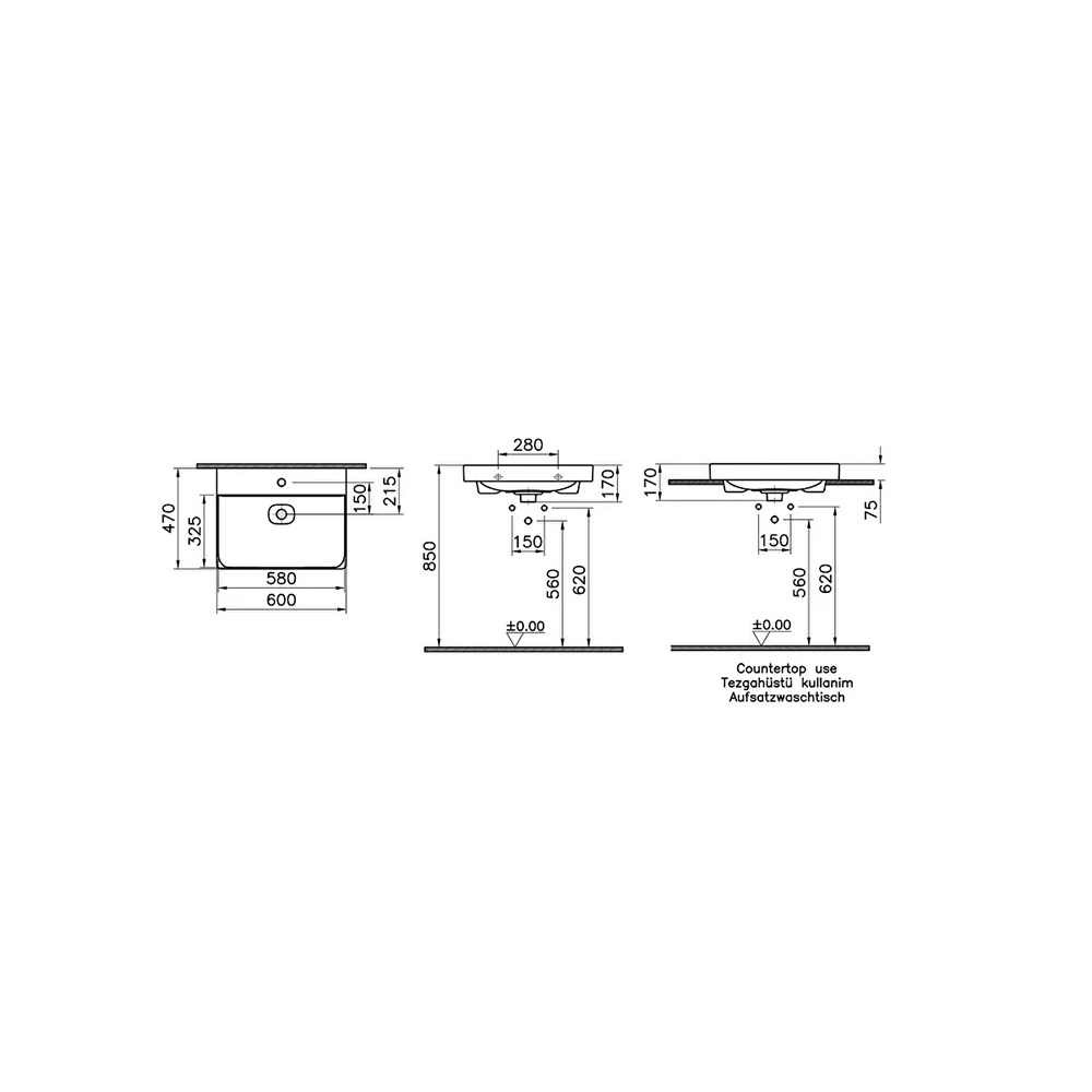 Vitra Metropole 60x47 Cm Mat Siyah Çanak Lavabo 7526B083-0937 Hemen Al