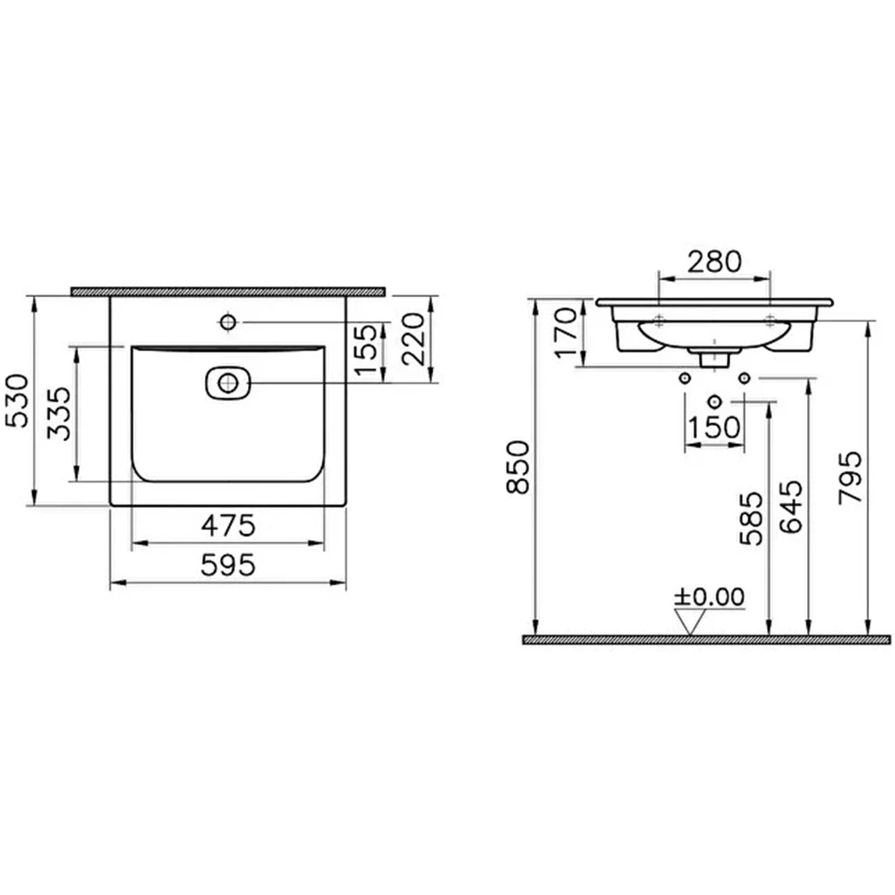 Vitra Metropole 60x53 Cm Mat Beyaz Etajerli Lavabo 7537B001-0001 Hemen Al