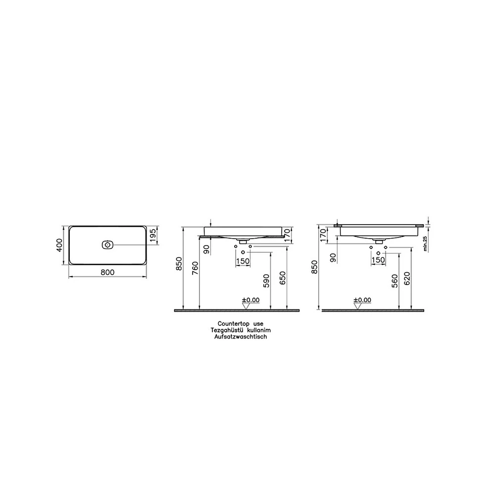Vitra Metropole 80x40 Cm Dikdörtgen Çanak Lavabo 7536B003-1398 Hemen Al