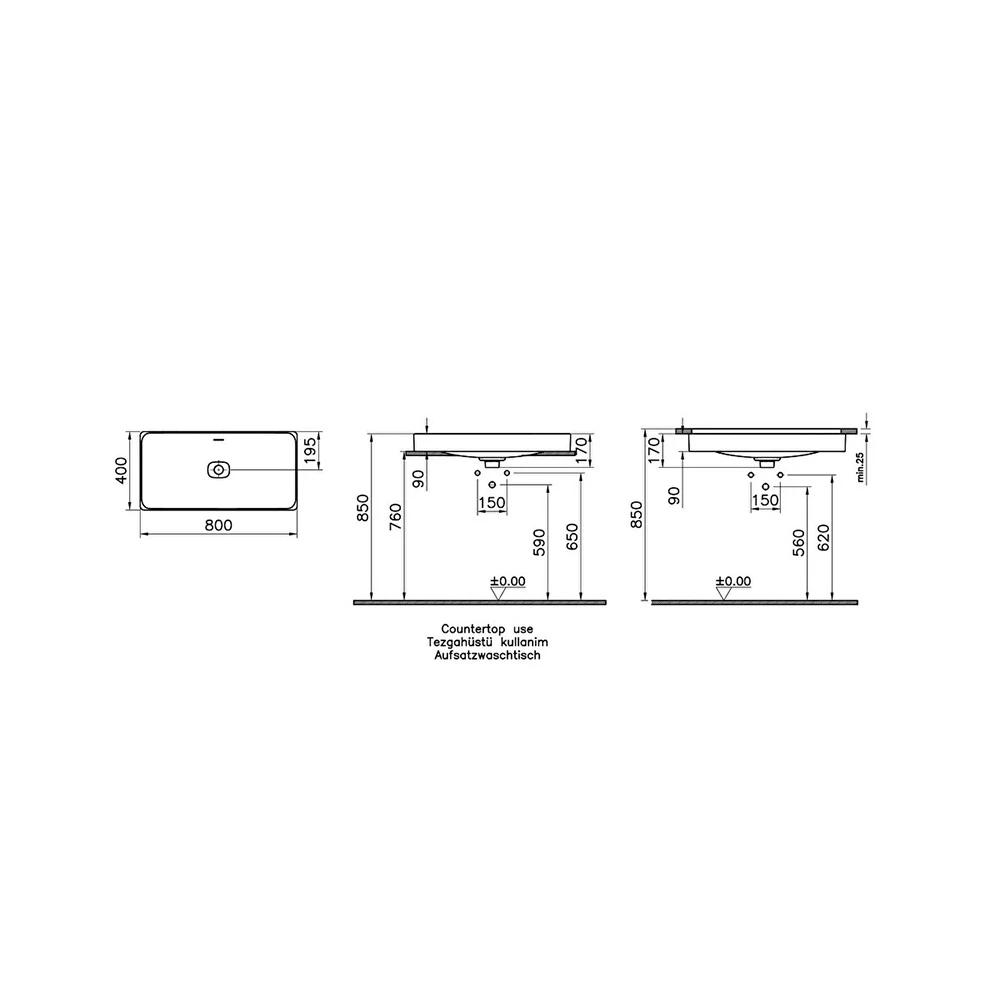 Vitra Metropole 80x40 Cm Dikdörtgen Mat Bej Çanak Lavabo 7536B020-0673 Hemen Al