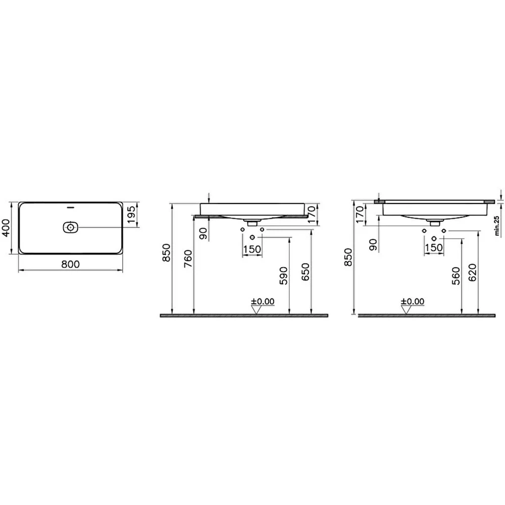 Vitra Metropole 80x40 Cm Dikdörtgen Tezgahaltı Lavabo 7536B003-1082 Hemen Al