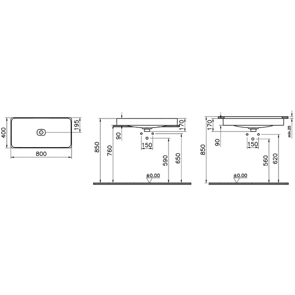 Vitra Metropole 80x40 Cm Dikdörtgen Tezgahaltı Lavabo 7536B003-1083 Hemen Al