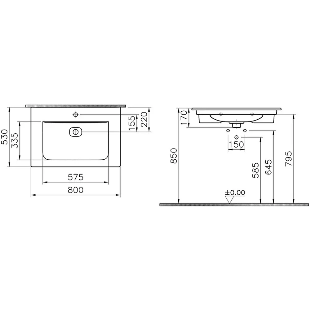Vitra Metropole 80x53 Cm Mat Bej Etajerli Lavabo 7538B020-0001 Hemen Al