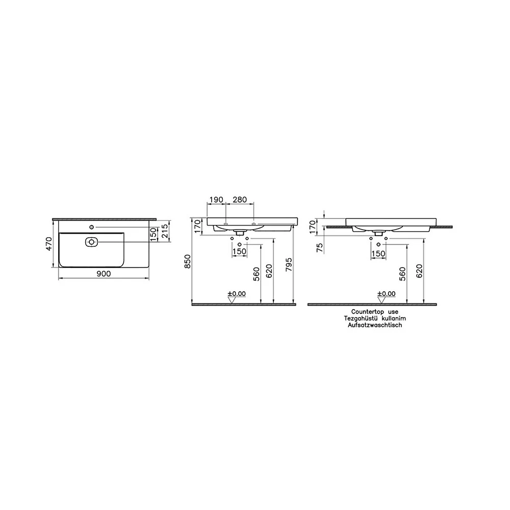 Vitra Metropole 90x47 Cm Mat Siyah Çanak Lavabo 7528B083-0937 Hemen Al