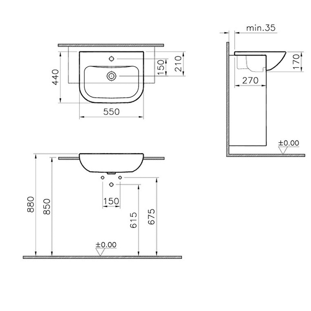Vitra S20 55x44 Cm Yarım Tezgah Lavabo 5524B003-0001 Hemen Al