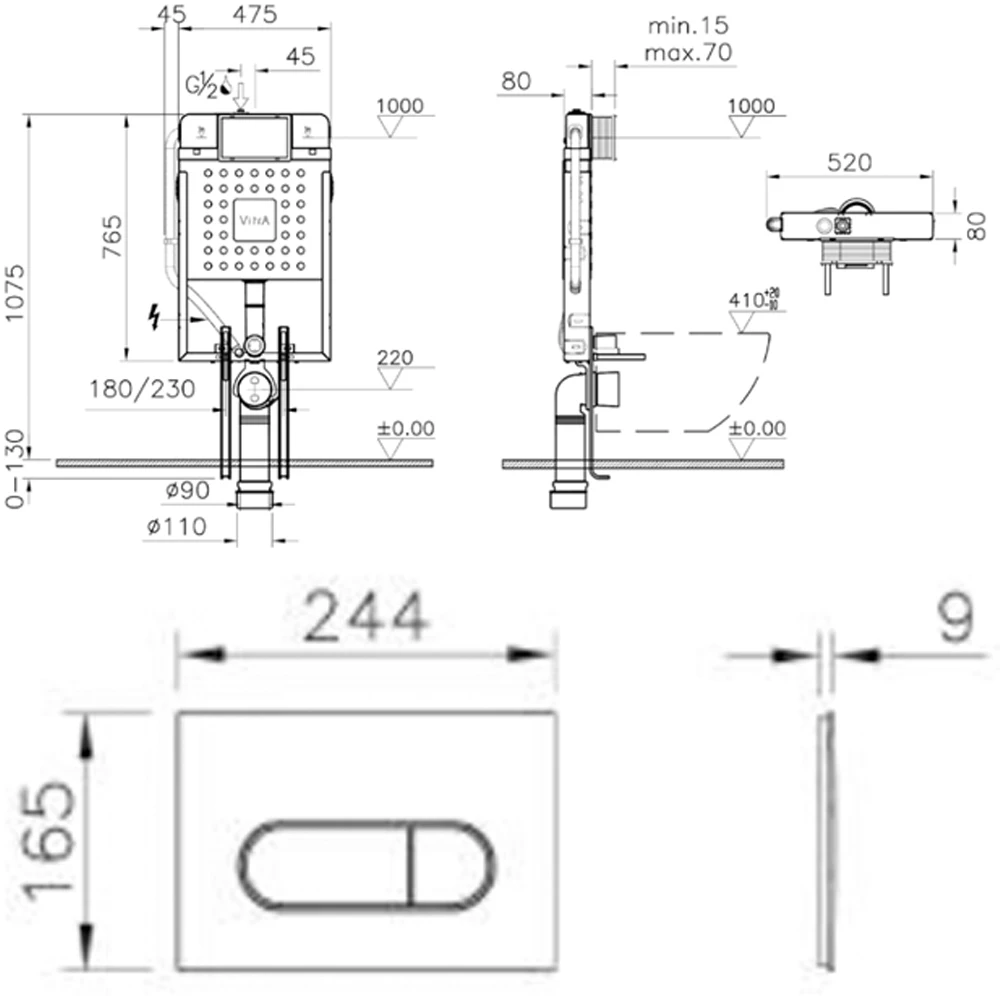 Vitra V8 Mat Siyah Gömme Rezervuar Seti - 800-1896 Hemen Al