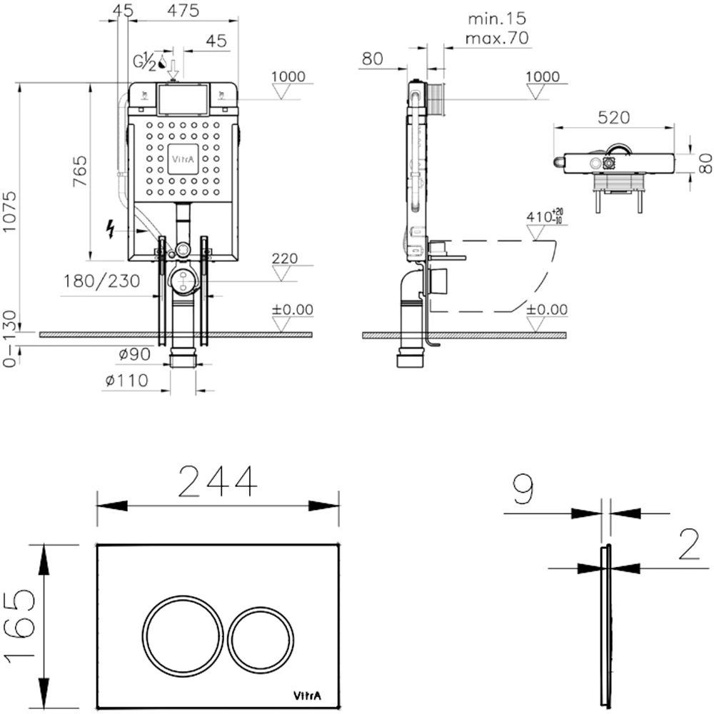 Vitra V8 Krom Gömme Rezervuar Seti - 800-2048 Hemen Al