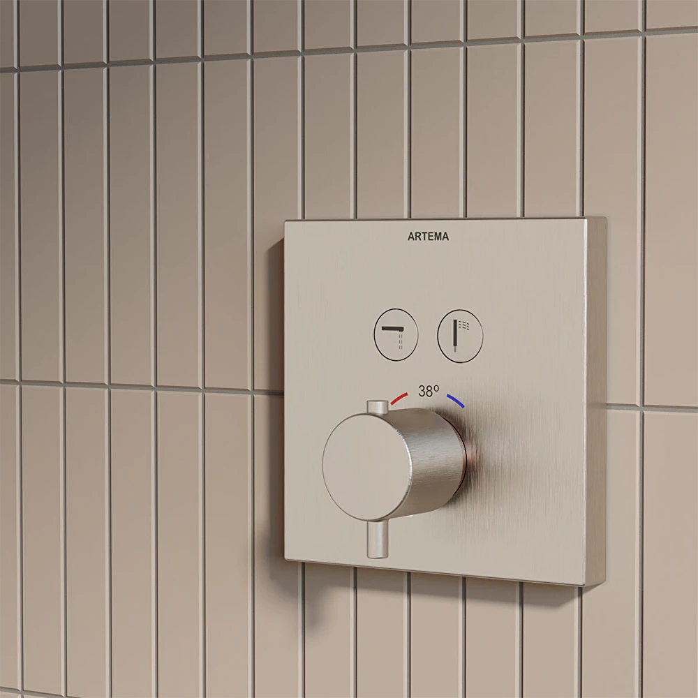 Artema AquaControl Square Fırçalanmış Nikel Ankastre Termostatik Banyo Bataryası - A4274634 2