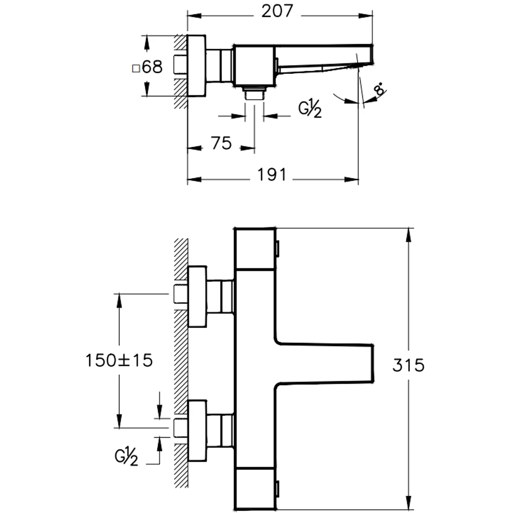 Artema Base Square Fırçalı Nikel Termostatik Banyo Bataryası - A4730234 2