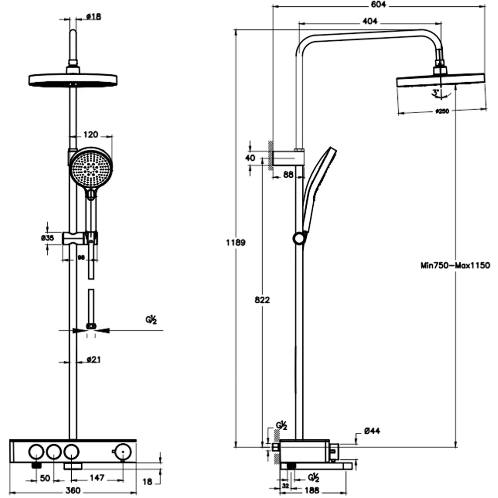 Artema Core Round 250 Termostatik Banyo Bataryalı Fırçalı Nikel Duş Kolonu - A4730934 2