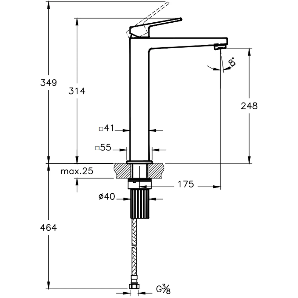 Artema Minimax Square Fırçalı Nikel Yüksek Lavabo Bataryası - A4372434 2