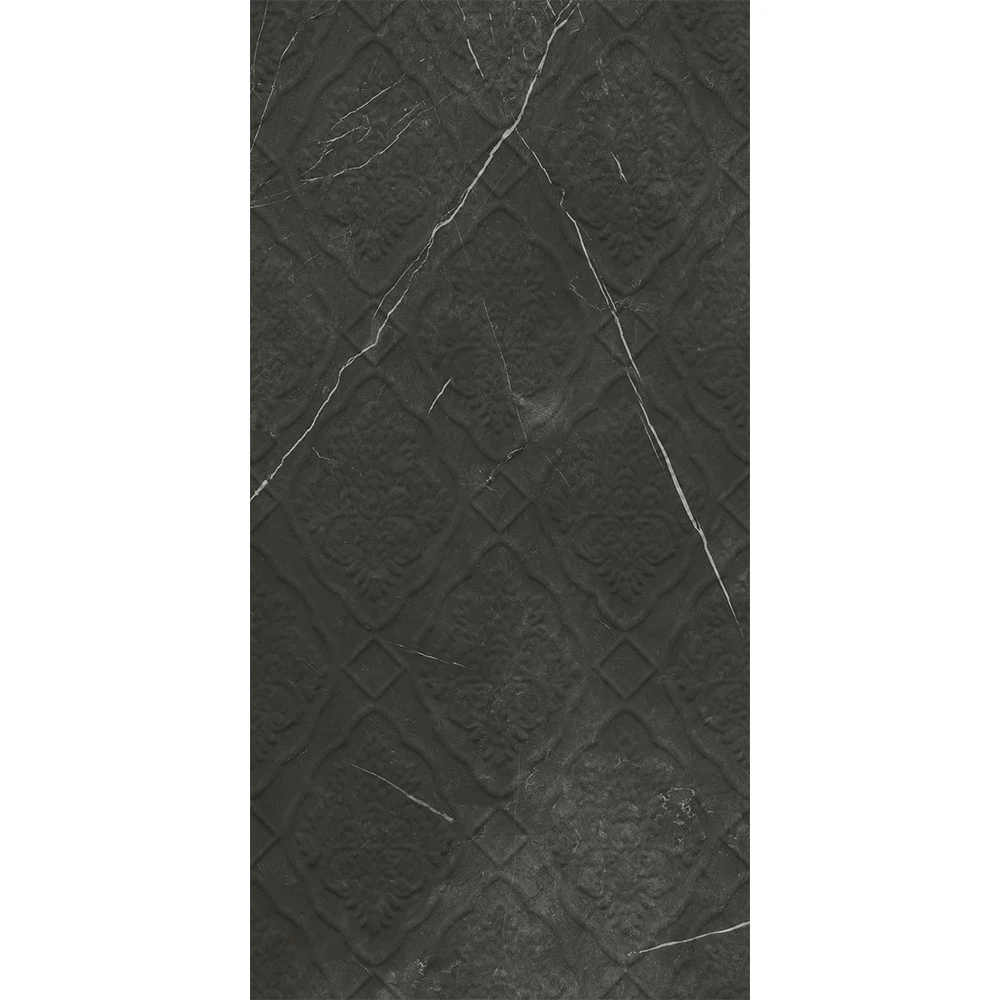 Çanakkale Seramik Rp-5436R Sandra Siyah Damask Dekor Rektifiyelit 40x80 R