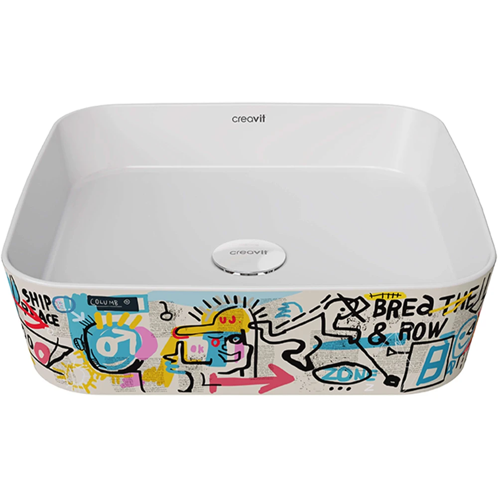 Creavit Loop 40 Cm Grafiti Desen Uygulamalı Kare Çanak Lavabo