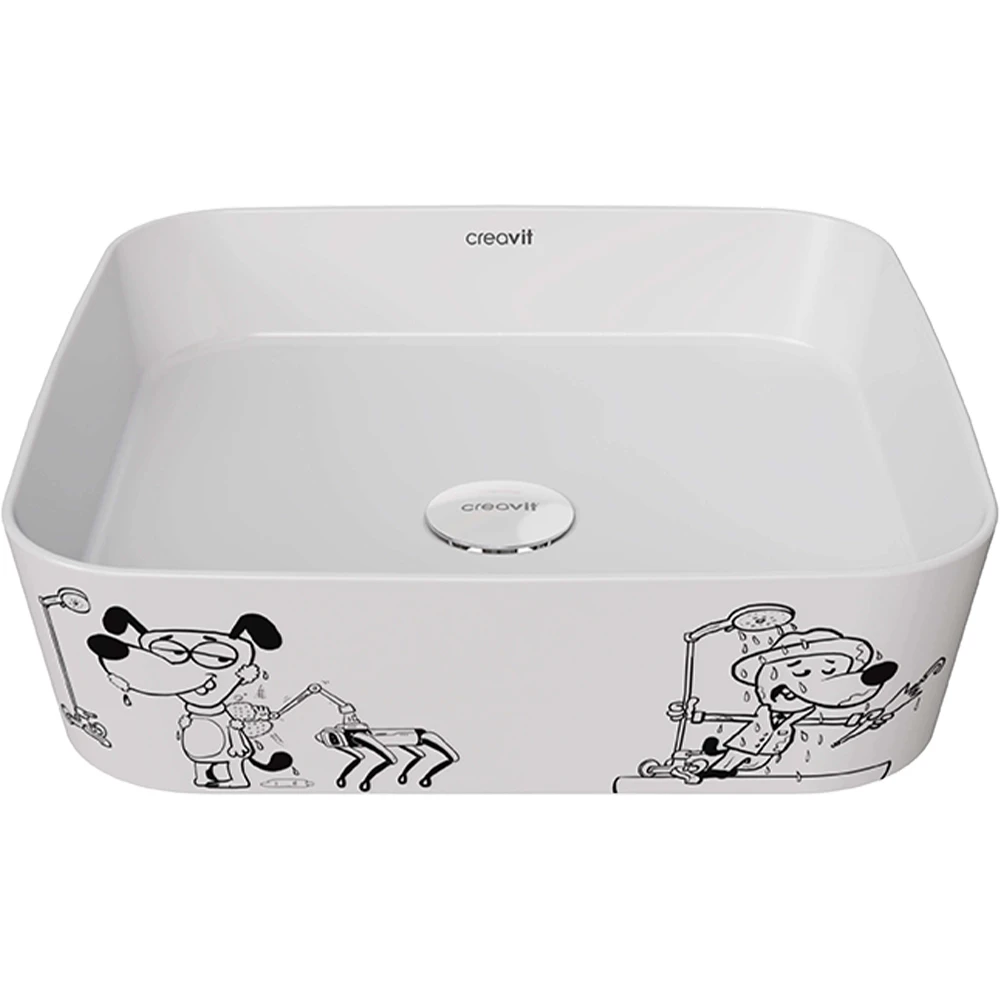 Creavit Loop 40 Cm Karikatür Desen Uygulamalı Kare Çanak Lavabo