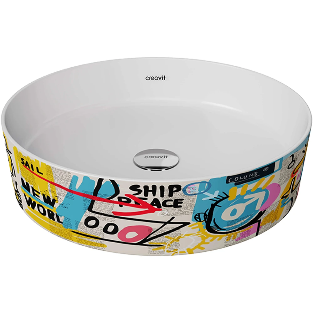 Creavit Loop 45 Cm Grafiti Desen Uygulamalı Yuvarlak Çanak Lavabo