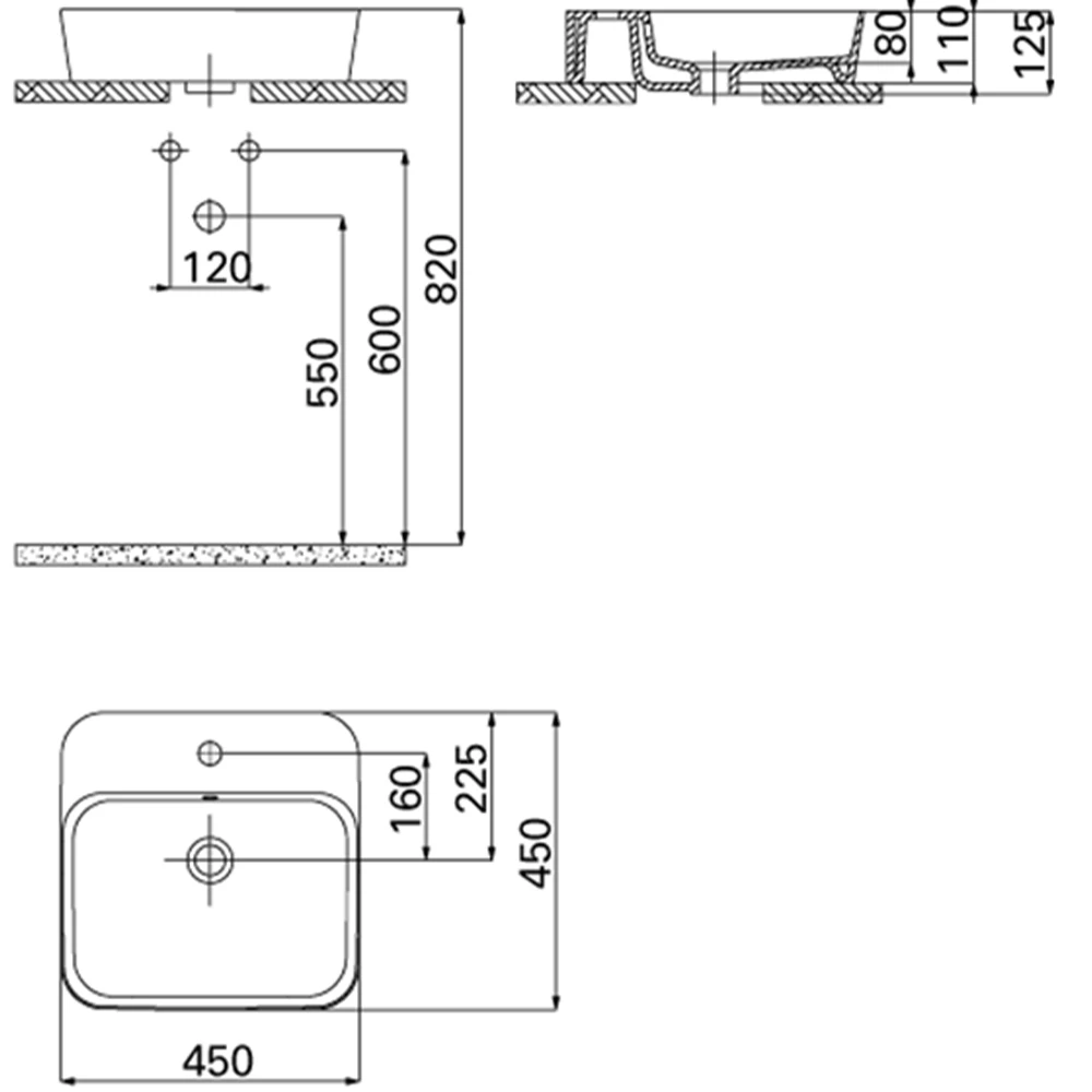 Creavit Loop 45 Cm Kare Mat Beyaz Çanak Lavabo 2