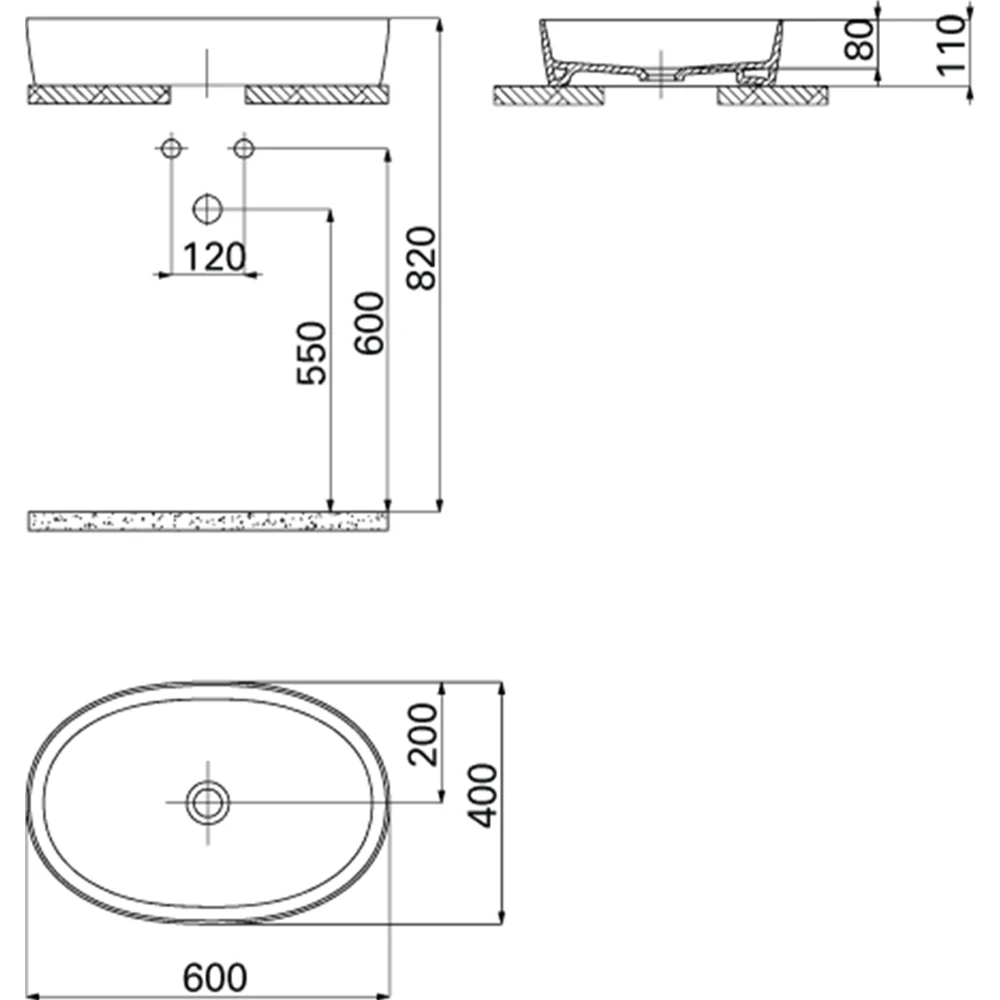 Creavit Loop 60x40 Cm Oval Mat Cappuccino Çanak Lavabo - LP160 2