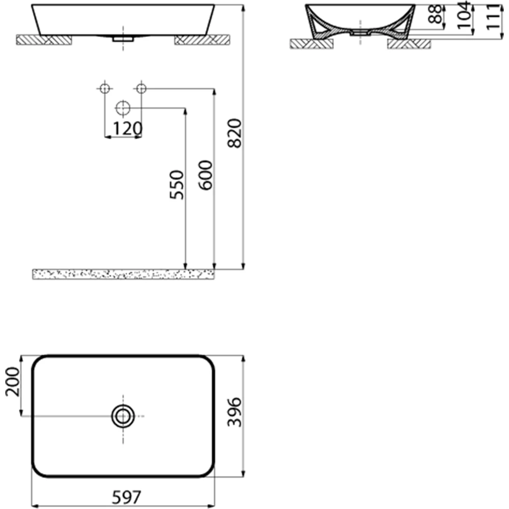 Creavit Ultra 60x40 Cm Dikdörtgen Mat Antrasit Çanak Lavabo 2
