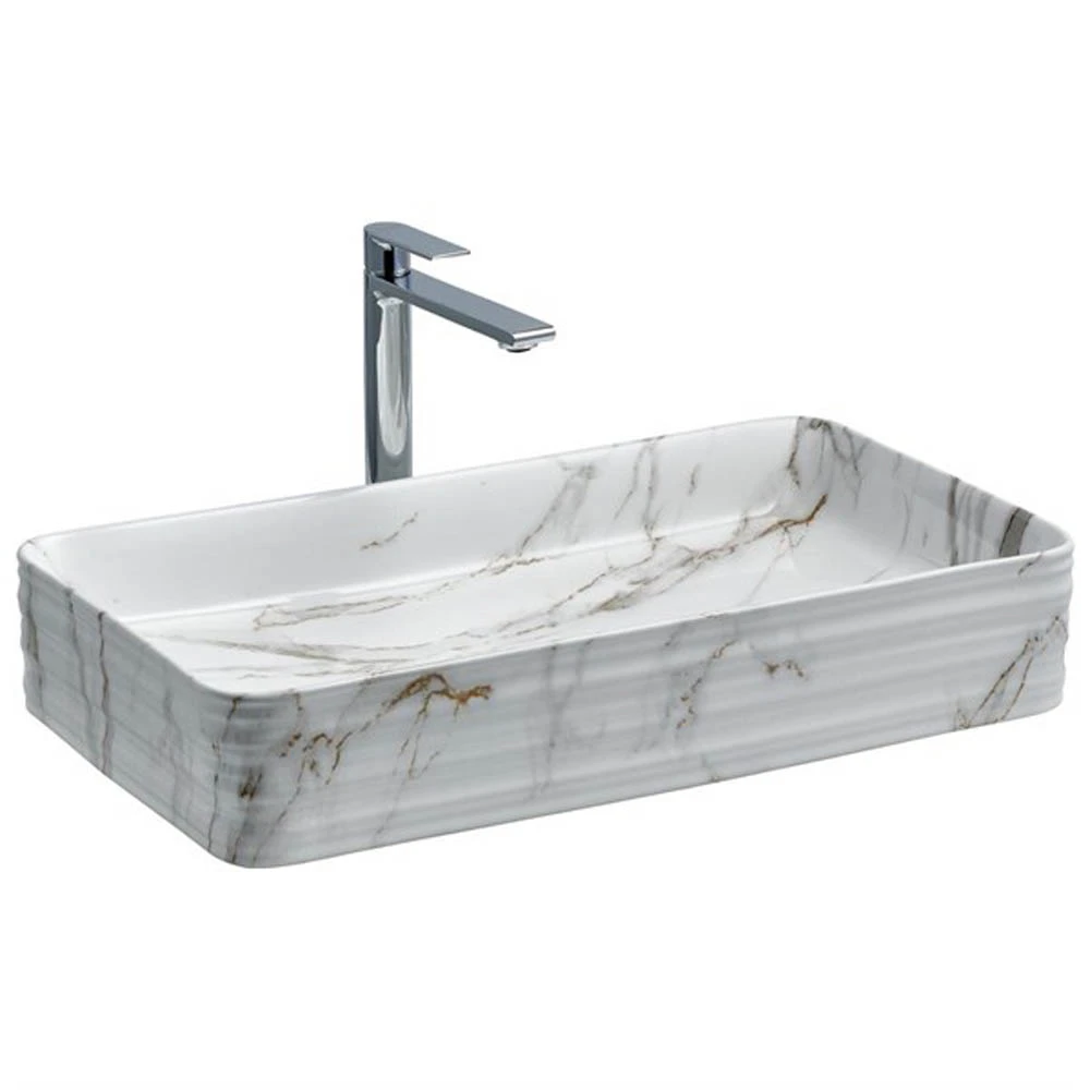 Lena E-2106M1 Beyaz Mermer Tezgah Üstü Lavabo