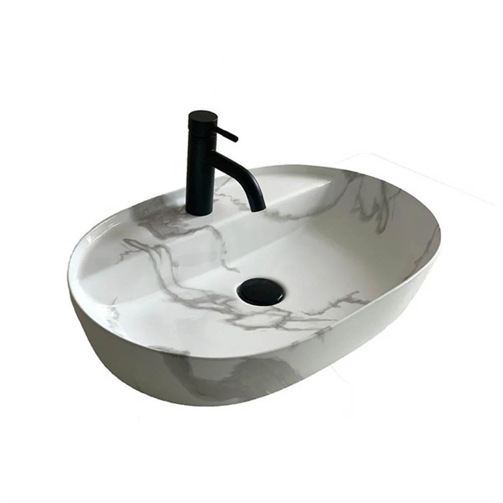 Lena E-2114M1 Beyaz Mermer Tezgah Üstü Lavabo