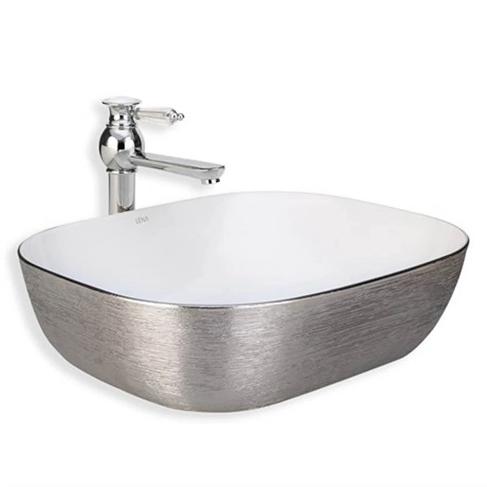 Lena E-5003G Gümüş Beyaz Tezgah Üstü Lavabo