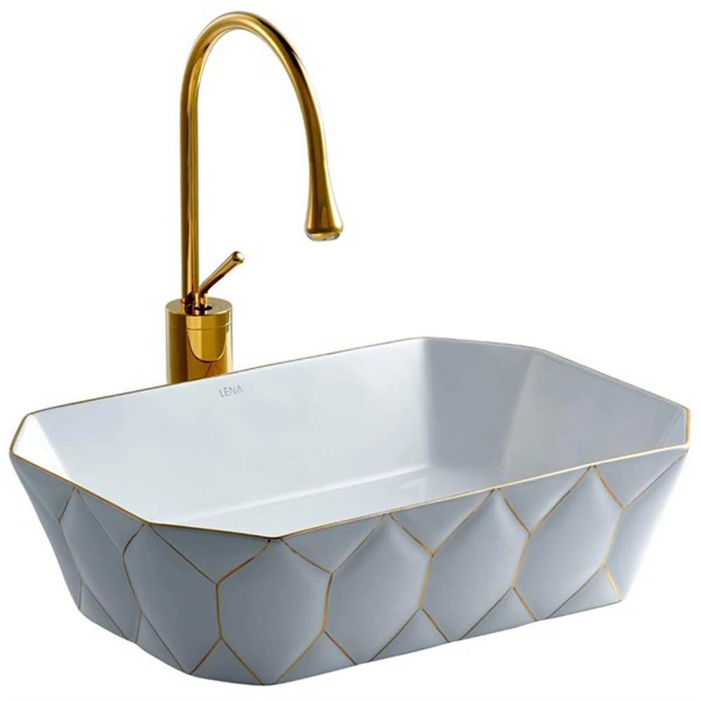 Lena E-8141 Gold Beyaz Tezgah Üstü Lavabo
