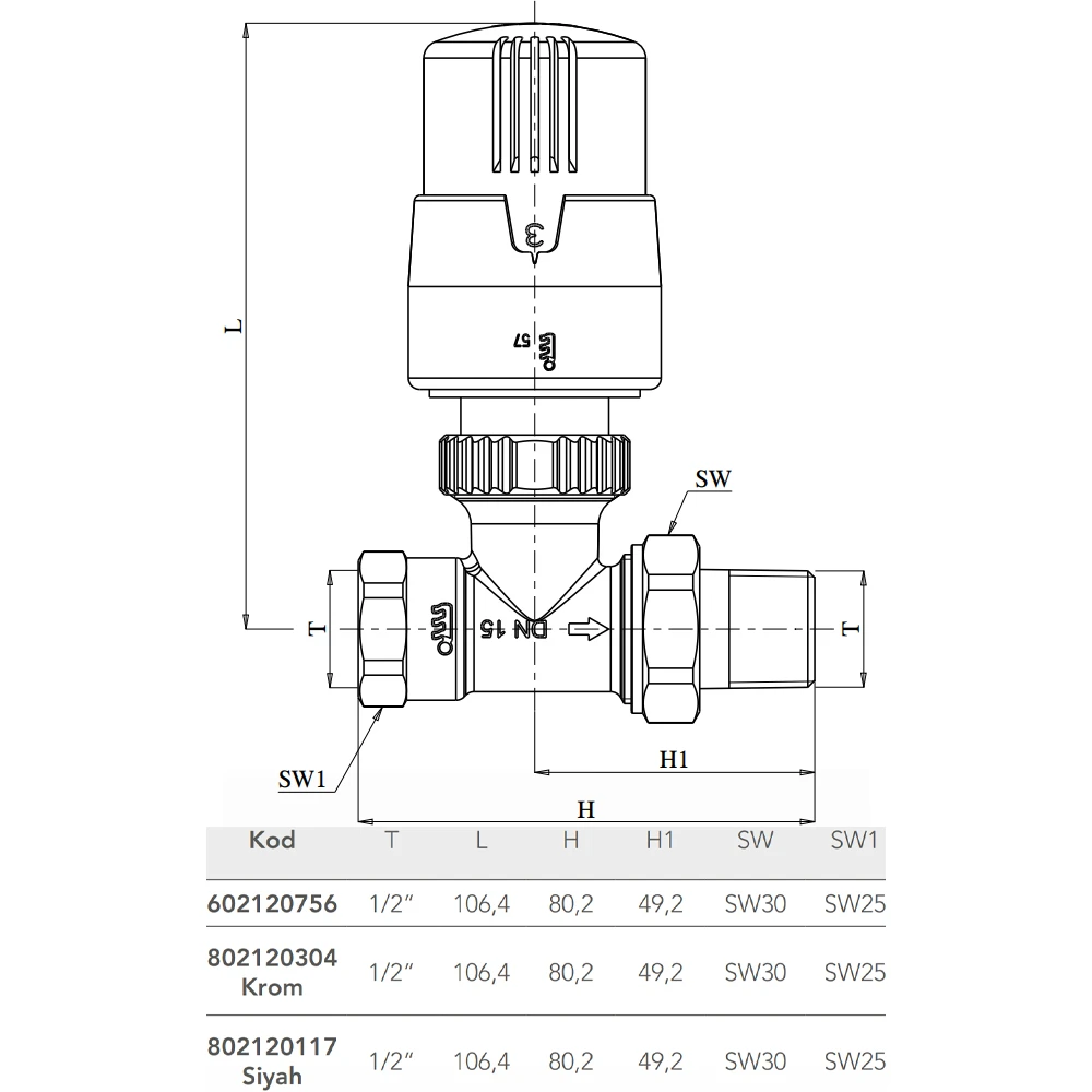 Eca 1/2 Beyaz Termostatik Düz Radyatör Valfi - 602120756 2