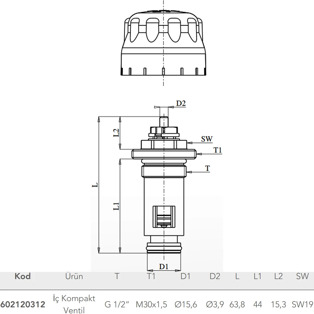 Eca 1/2 Kompakt Tip Panel Radyatörler İçin 44 Mm İç Kompakt Ventil - 602120312 2